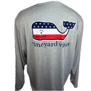 NWT Vineyard Vines Performance Long Sleeve Men's Shirt XXXL Gray USA Flag Whale